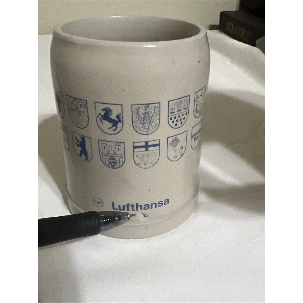 Set Of 4 Vintage Old Lufthansa Airlines 0.3L Ceramic Beer Stein Breweriana Crest